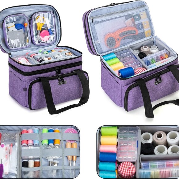 Double Layer Sewing Accessories Organizer with 2 Detachable Pouches, Large Sewin - Picture 2 of 6